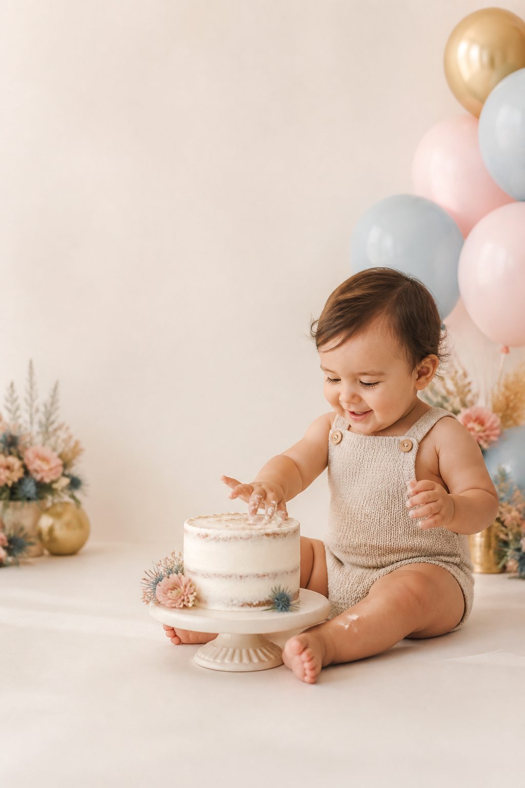 Bebé tocando su pastel